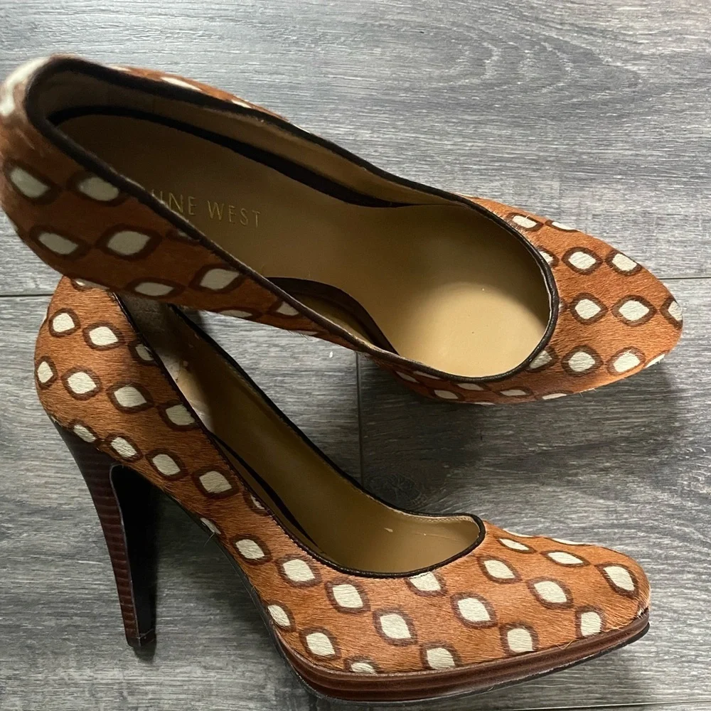 NWT Nine West Rocha Pumps Exotic Pony Hair Leather Platform Stiletto Heels